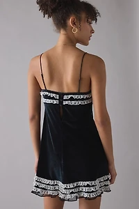 For Love & Lemons Claire Velvet Lace Trim Babydoll Mini Dress