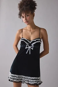 For Love & Lemons Claire Velvet Lace Trim Babydoll Mini Dress