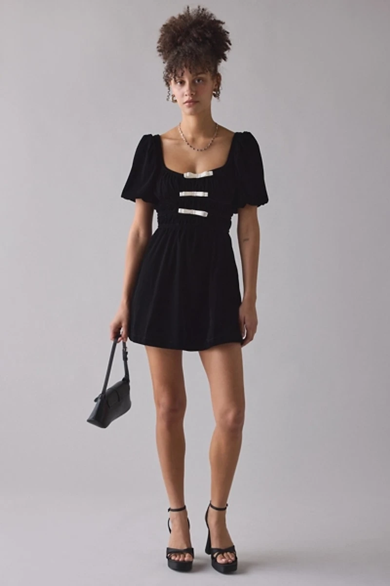 For Love & Lemons Marta Velvet Bow Detail Mini Dress