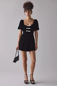 For Love & Lemons Marta Velvet Bow Detail Mini Dress