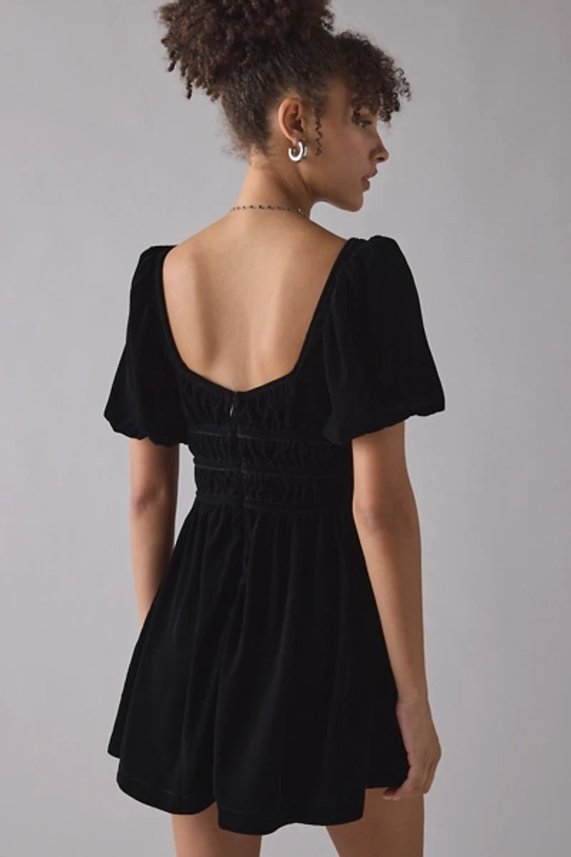 For Love & Lemons Marta Velvet Bow Detail Mini Dress