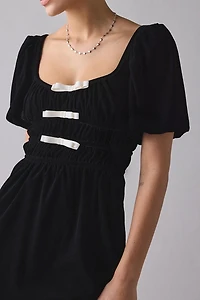 For Love & Lemons Marta Velvet Bow Detail Mini Dress