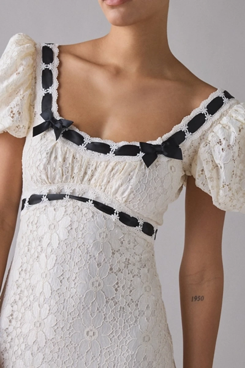 For Love & Lemons Creampuff Ribbon Trim Lace Maxi Dress