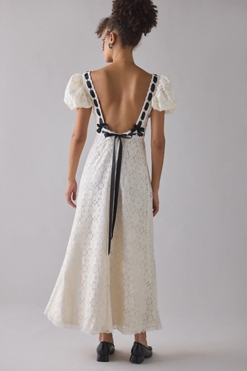 For Love & Lemons Creampuff Ribbon Trim Lace Maxi Dress