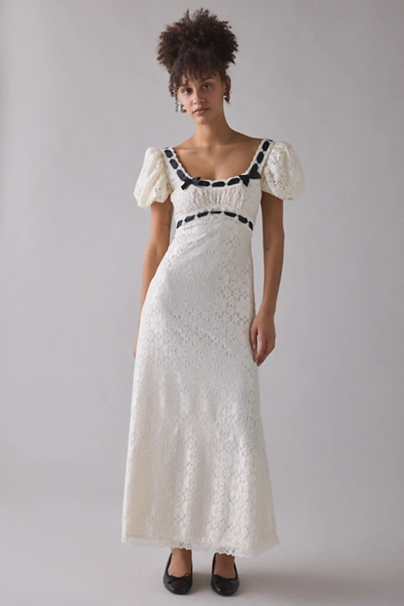 For Love & Lemons Creampuff Ribbon Trim Lace Maxi Dress