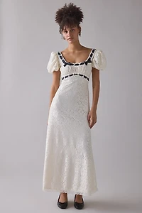 For Love & Lemons Creampuff Ribbon Trim Lace Maxi Dress