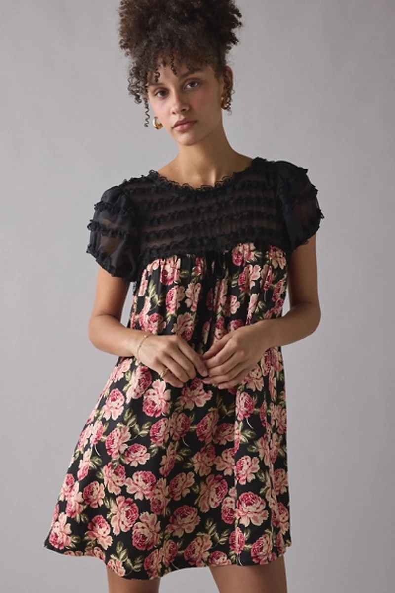 For Love & Lemons Belmond Floral Babydoll Mini Dress