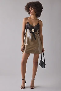 For Love & Lemons Sylvie Lace Trim Sequin Mini Dress