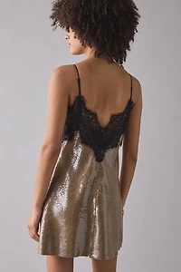 For Love & Lemons Sylvie Lace Trim Sequin Mini Dress