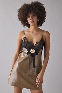 For Love & Lemons Sylvie Lace Trim Sequin Mini Dress