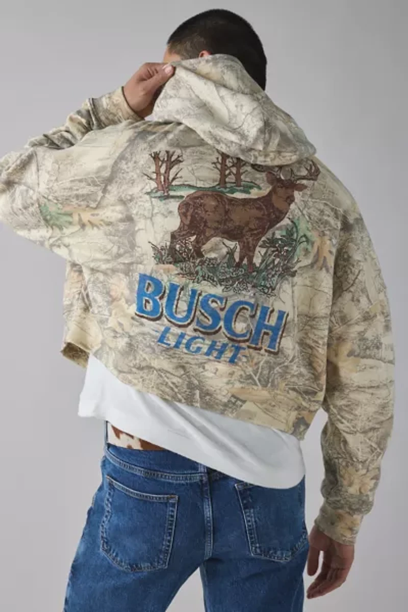 Busch Light Deer Graphic Camo Boxy Cropped Hoodie Sweatshirt