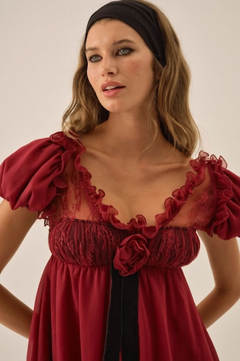 For Love & Lemons Claudine Chiffon Babydoll Mini Dress