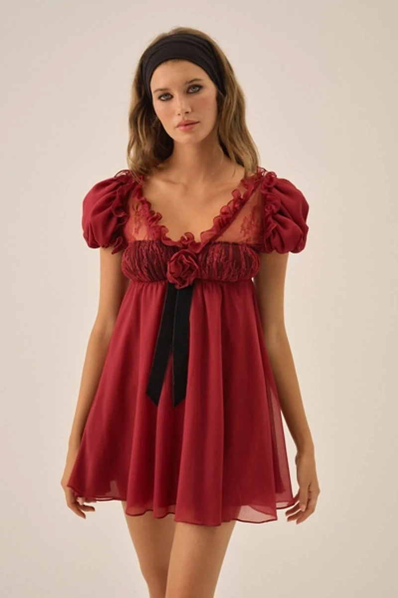 For Love & Lemons Claudine Chiffon Babydoll Mini Dress