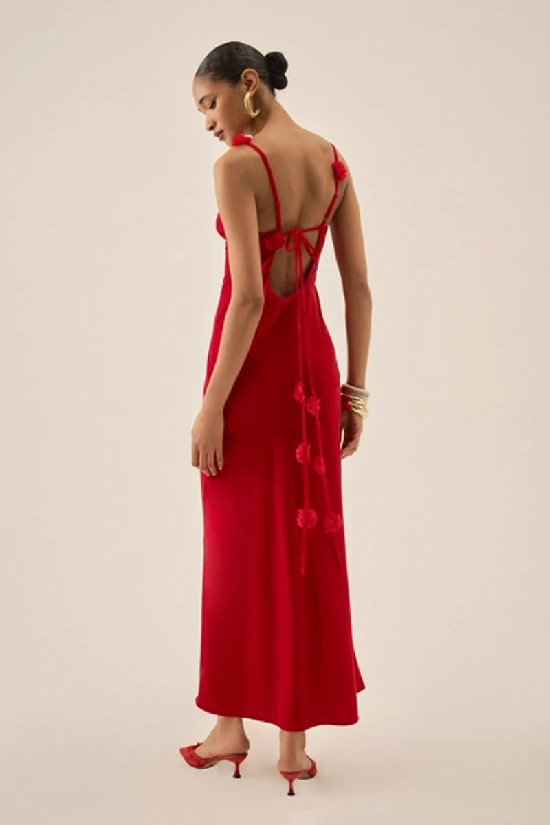 For Love & Lemons Huda Red Velvet Bias Cut Maxi Dress