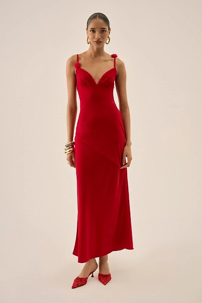 For Love & Lemons Huda Red Velvet Bias Cut Maxi Dress
