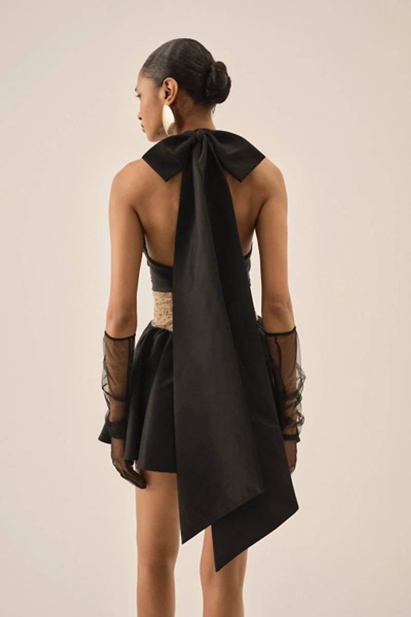 For Love & Lemons Shimmering Petals Black Mini Dress