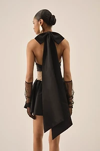 For Love & Lemons Shimmering Petals Black Mini Dress