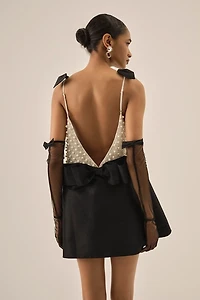 For Love & Lemons Pearly Bow Beaded Mini Dress