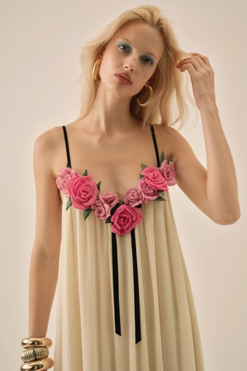 For Love & Lemons Rosalie Embellished Tiered Maxi Dress