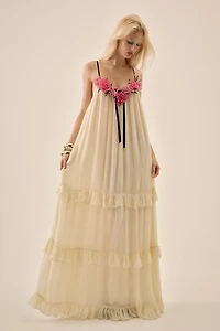 For Love & Lemons Rosalie Embellished Tiered Maxi Dress