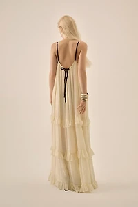 For Love & Lemons Rosalie Embellished Tiered Maxi Dress