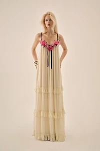 For Love & Lemons Rosalie Embellished Tiered Maxi Dress