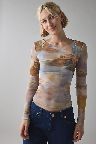 Kimchi Blue Love Club Asymmetric Sheer Mesh Long Sleeve Top