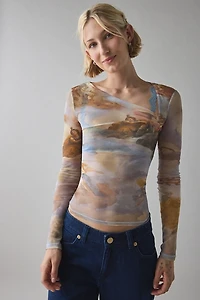 Kimchi Blue Love Club Asymmetric Sheer Mesh Long Sleeve Top