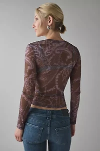 Kimchi Blue Love Club Asymmetric Sheer Mesh Long Sleeve Top