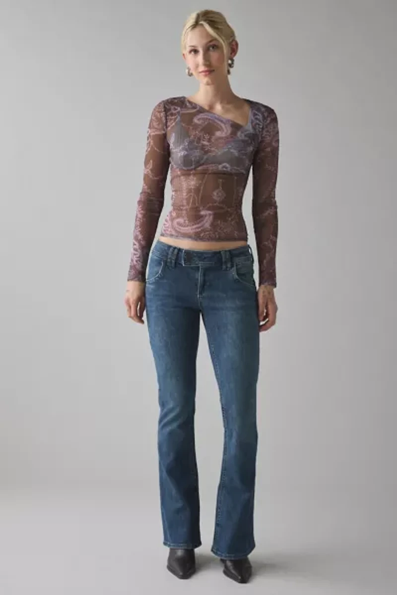 Kimchi Blue Love Club Asymmetric Sheer Mesh Long Sleeve Top
