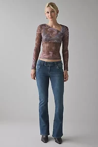 Kimchi Blue Love Club Asymmetric Sheer Mesh Long Sleeve Top