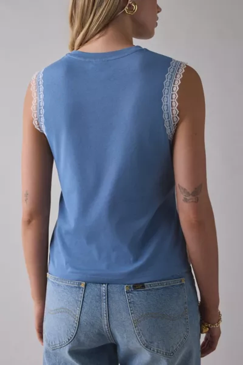 Sportif Graphic Lace Trim Patchwork Tank Top