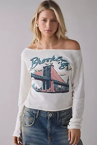 Brooklyn Bridge Graphic Long Sleeve Off-The-Shoulder Tee