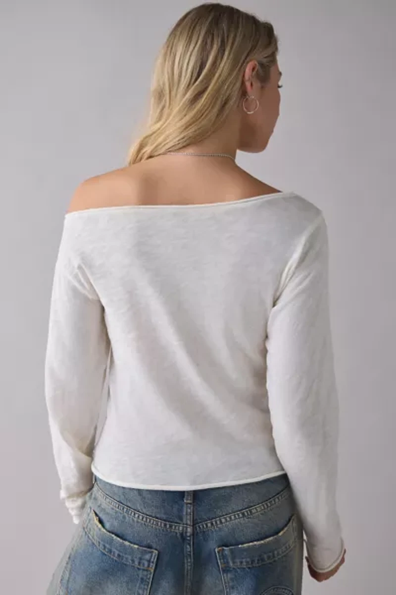 Brooklyn Bridge Graphic Long Sleeve Off-The-Shoulder Tee