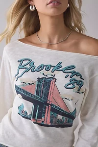 Brooklyn Bridge Graphic Long Sleeve Off-The-Shoulder Tee