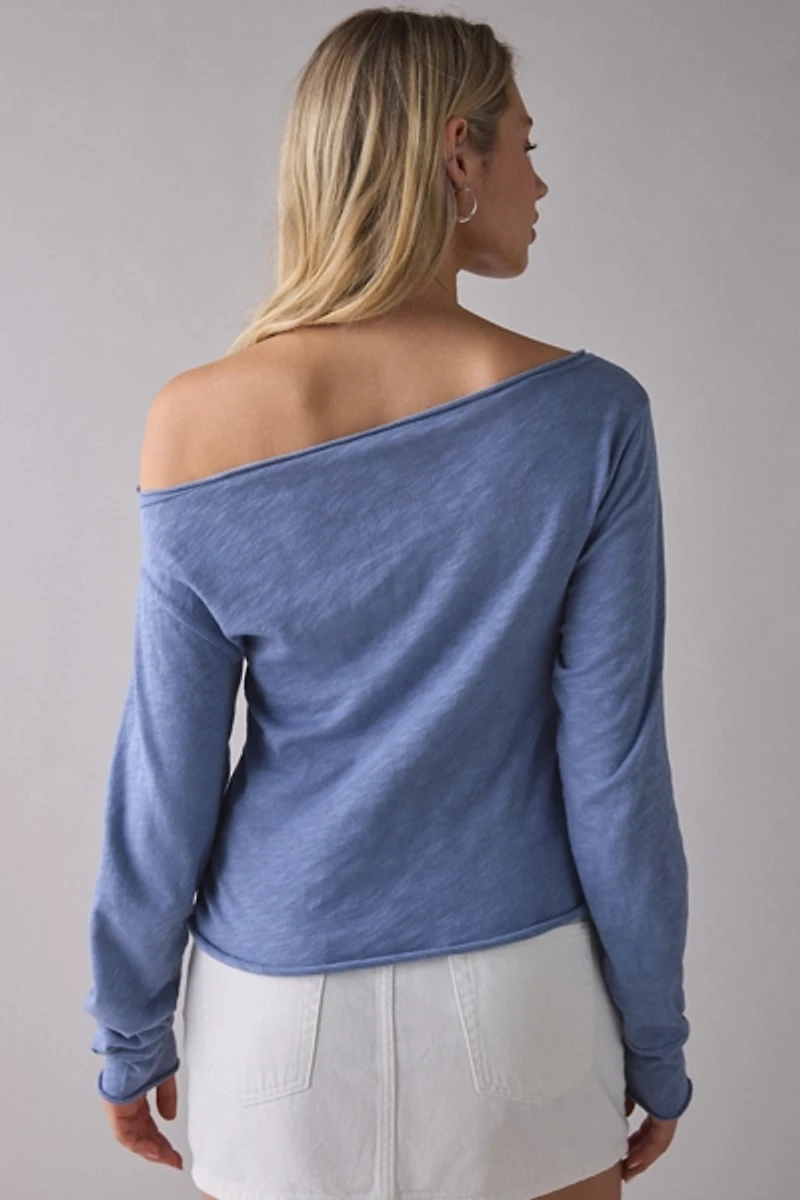 Beverly Hills Graphic Long Sleeve Off-The-Shoulder Tee