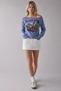 Beverly Hills Graphic Long Sleeve Off-The-Shoulder Tee