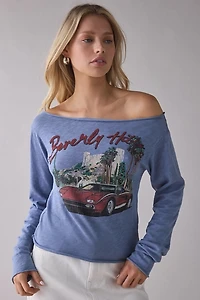 Beverly Hills Graphic Long Sleeve Off-The-Shoulder Tee