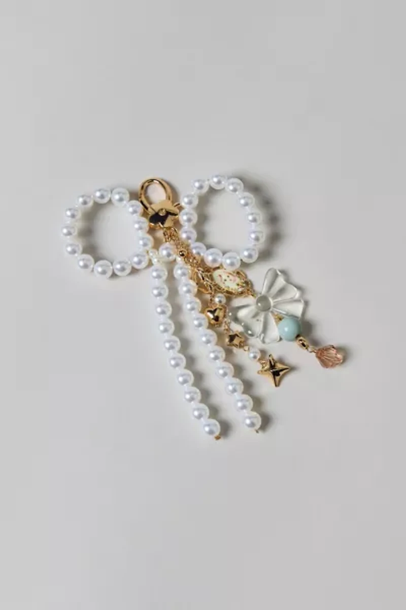 Pearl Bow & Kitty Charm Keychain