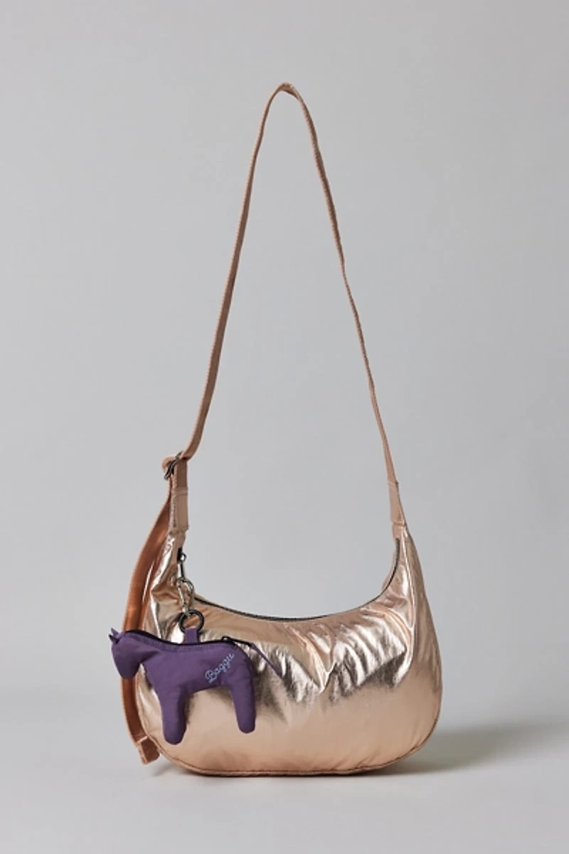 BAGGU UO Exclusive Rose Gold Metallic Medium Nylon Crescent Bag