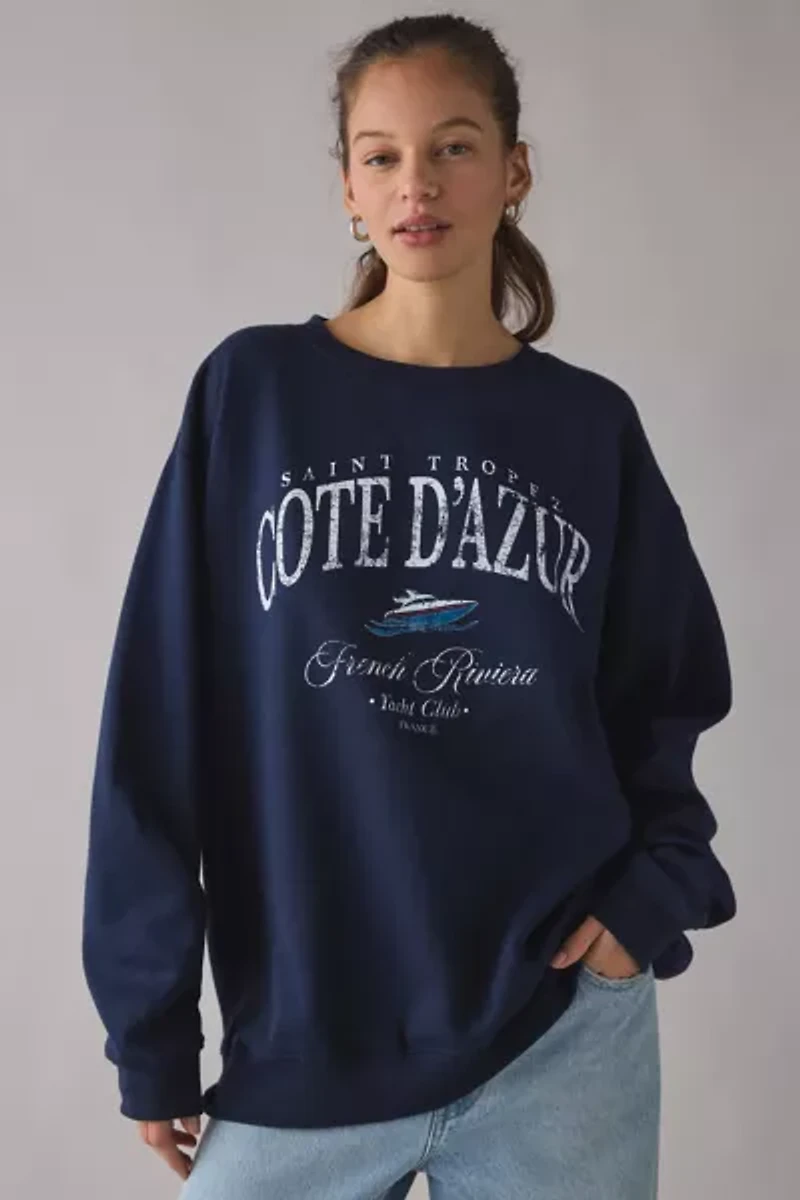 Cote D’Azur Yacht Club Graphic Oversized Crew Neck Pullover