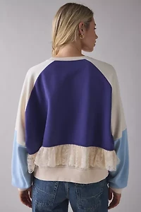 BDG Raven Crafty Lace Trim Patchwork Graphic Pullover
