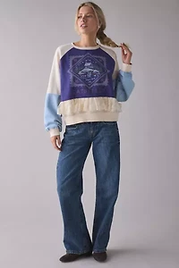 BDG Raven Crafty Lace Trim Patchwork Graphic Pullover