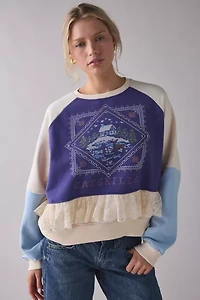 BDG Raven Crafty Lace Trim Patchwork Graphic Pullover