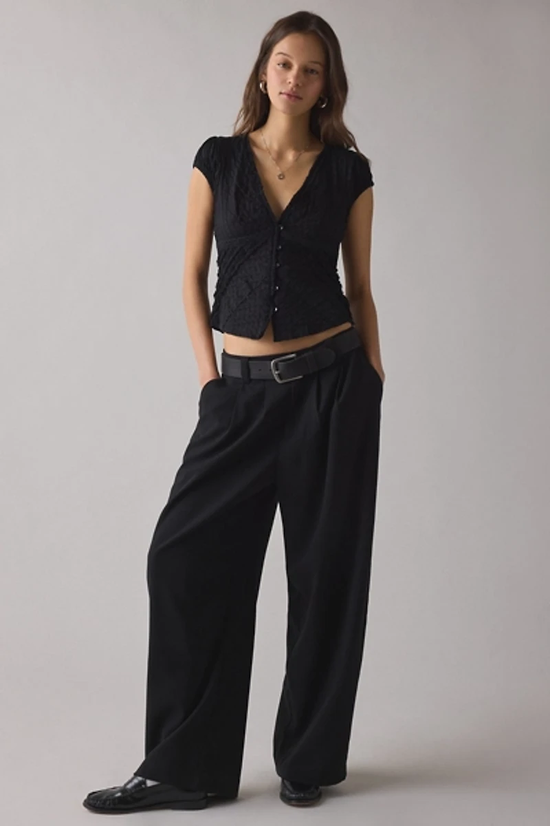 Kimchi Blue Robyn Ruffle + Lace Trim Puff Sleeve Button-Up Blouse