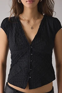 Kimchi Blue Robyn Ruffle + Lace Trim Puff Sleeve Button-Up Blouse