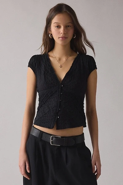 Kimchi Blue Robyn Ruffle + Lace Trim Puff Sleeve Button-Up Blouse