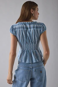 Kimchi Blue Robyn Ruffle + Lace Trim Puff Sleeve Button-Up Blouse