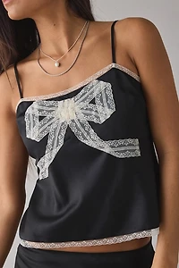 LoveShackFancy Arise Bow Applique Lace Trim Satin Cami