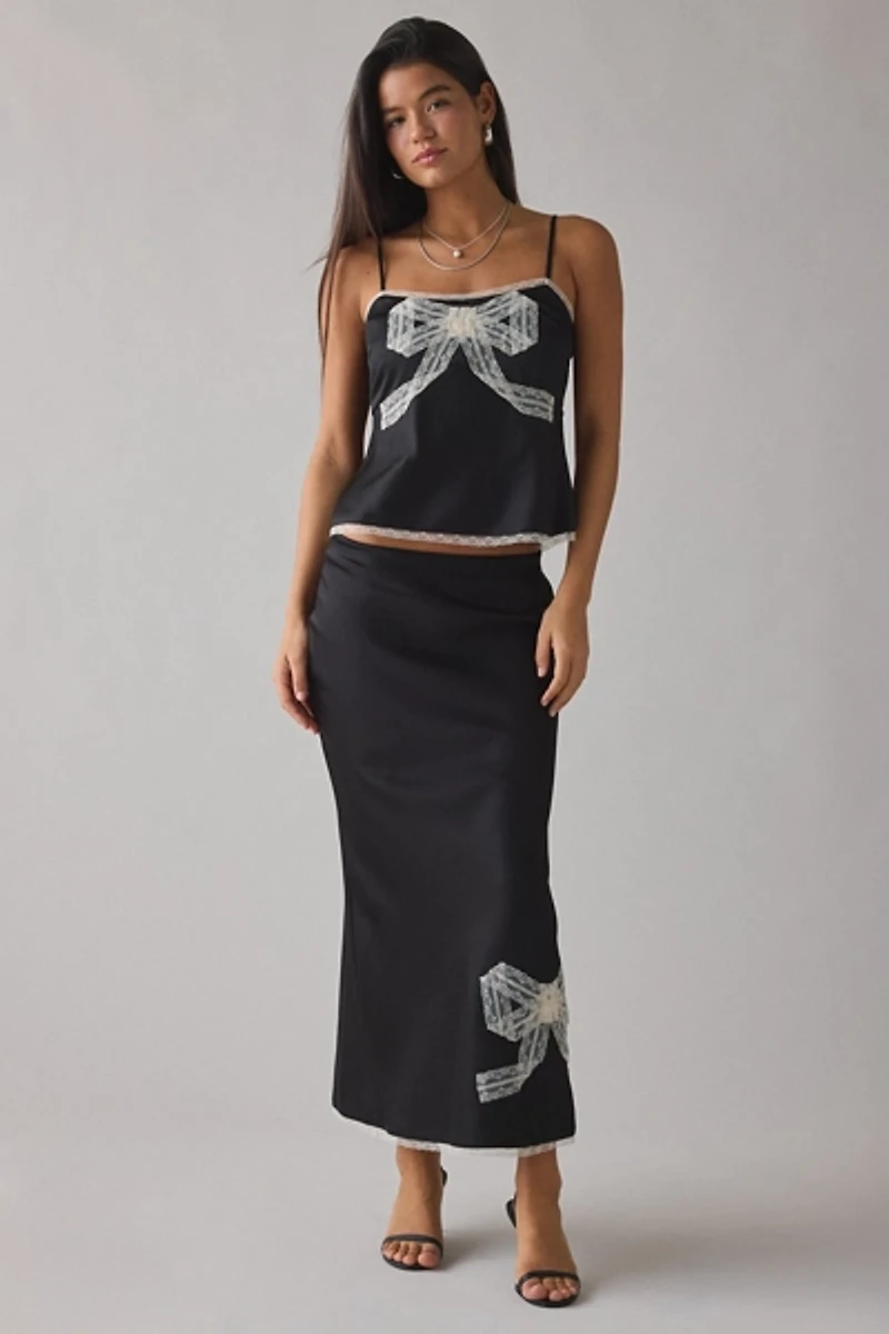 LoveShackFancy Arise Bow Applique Lace Trim Satin Cami